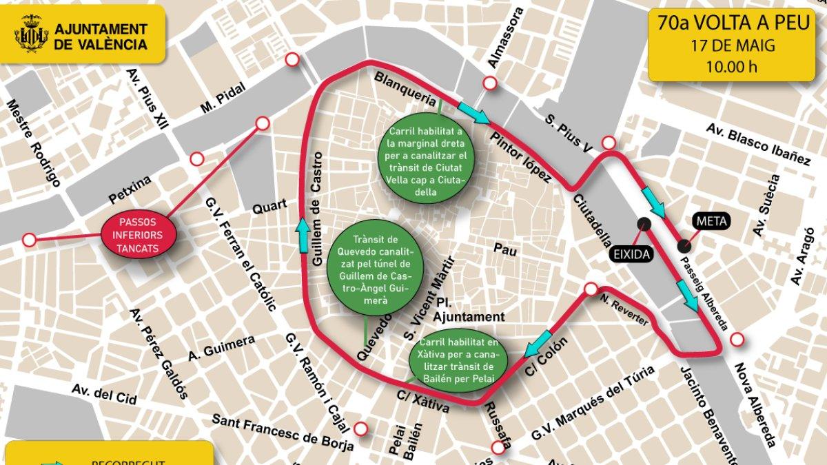 Valencia implementa cortes de tráfico y desvíos en 39 líneas de EMT este domingo por la Volta a Peu