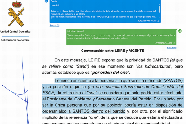 La UCO revela que el «one» mencionado por las 'cloacas' solo puede ser Pedro Sánchez