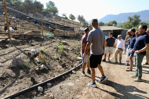 Pérez Llorca visita la zona cero del incendio en la Vall d'Uixó y detalla las ayudas para ganaderos afectados
