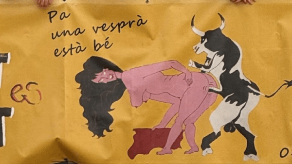 Sagunto: Polémica por cartel de peña taurina que retrata a un toro sometiendo a una mujer