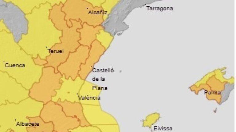 Aemet emite aviso naranja por intensas tormentas y granizo en la Comunidad Valenciana
